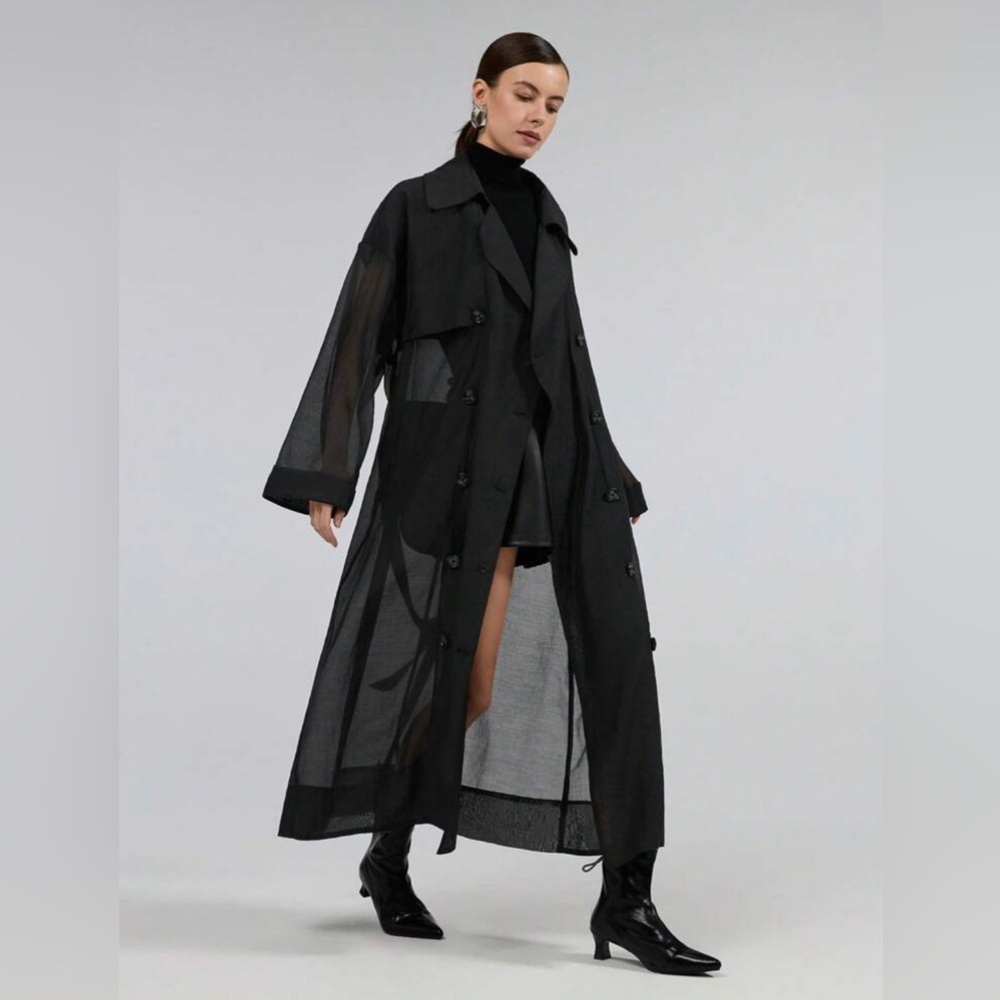 Elegant Black Sheer Trench Coat